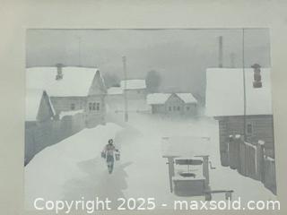 MaxSold Auction: Signed 1996 Winter Village Watercolor Painting, Framed – 17.5&#34; x 14.5&#34; - Los Angeles (California, USA) PARTNER MANAGED Downsizing Online Auction - South Occidental Boulevard(CONDO)