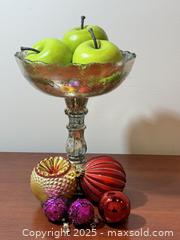 MaxSold Auction: Decorative Pedestal Bowl with Faux Apples and Assorted Christmas Ornaments - New Westminster (British Columbia, Canada) SELLER MANAGED Reseller Online Auction - Columbia Street