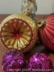 MaxSold Auction: Decorative Pedestal Bowl with Faux Apples and Assorted Christmas Ornaments - New Westminster (British Columbia, Canada) SELLER MANAGED Reseller Online Auction - Columbia Street