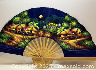 MaxSold Auction: Large Hand-Painted Thai Silk and Bamboo Wall Fan – Village Landscape Scene - New Westminster (British Columbia, Canada) SELLER MANAGED Reseller Online Auction - Columbia Street