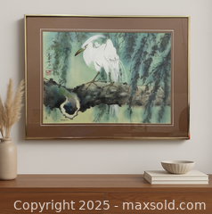 MaxSold Auction: Original Signed Framed Watercolor Painting of White Heron on Branch – Asian Style Art - New Westminster (British Columbia, Canada) SELLER MANAGED Reseller Online Auction - Columbia Street