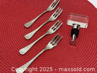 MaxSold Auction: Set of 4 Stainless Steel Cocktail/Seafood Forks with Crystal Wine Bottle Stopper - New Westminster (British Columbia, Canada) SELLER MANAGED Reseller Online Auction - Columbia Street