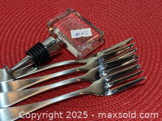 MaxSold Auction: Set of 4 Stainless Steel Cocktail/Seafood Forks with Crystal Wine Bottle Stopper - New Westminster (British Columbia, Canada) SELLER MANAGED Reseller Online Auction - Columbia Street