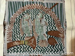 MaxSold Auction: Vintage Egyptian Textile Calendar Art Print – “Fishing” (Tomb of Nakht, Thebes) – Misr Beida Dyers S.A.E. - New Westminster (British Columbia, Canada) SELLER MANAGED Reseller Online Auction - Columbia Street