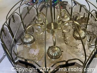 MaxSold Auction: Mid-Century Twelve (12) Sided Brass &#38; Cut Smokey Glass Sided Chandelier / Hanging Lamp - Ajax (Ontario, Canada) SELLER MANAGED Reseller Online Auction - Pickering Beach Road