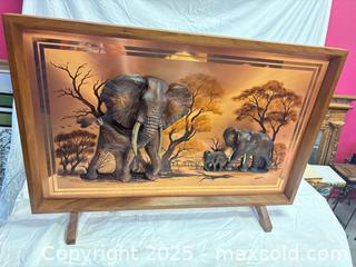 MaxSold Auction: 3D Copper &#38; Wood Elephant Figurine (Adult with Calf) wall/ fire screen by Gastone - Cobourg (Ontario, Canada) SELLER MANAGED Estate Sale Online Auction -  King Street East