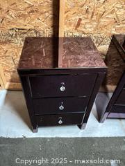 MaxSold Auction: Pair of Deep Purple Mirrored Nightstands with 3 Drawers - Cobourg (Ontario, Canada) SELLER MANAGED Estate Sale Online Auction -  King Street East
