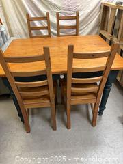MaxSold Auction: Pine Farmhouse Wood Dining Table, Two-Tone, Seats 4 - Cobourg (Ontario, Canada) SELLER MANAGED Estate Sale Online Auction -  King Street East