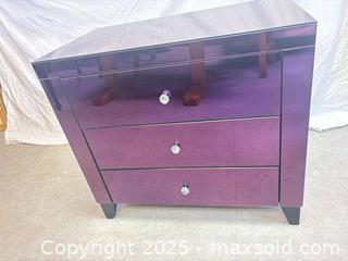 MaxSold Auction: Purple Mirrored 3-Drawer Chest Nightstand with Crystal Knobs - Cobourg (Ontario, Canada) SELLER MANAGED Estate Sale Online Auction -  King Street East