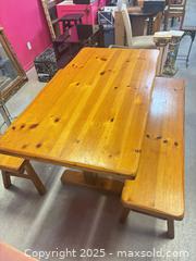 MaxSold Auction: Solid Wood Dining Table with 2 Benches, Honey Finish - Cobourg (Ontario, Canada) SELLER MANAGED Estate Sale Online Auction -  King Street East