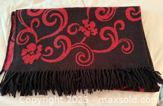 MaxSold Auction: Large Red Fringe Floral Throw Blanket - Menlo Park (California, USA) SELLER MANAGED Estate Sale Online Auction - Sharon Park Drive (CONDO)