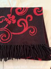 MaxSold Auction: Large Red Fringe Floral Throw Blanket - Menlo Park (California, USA) SELLER MANAGED Estate Sale Online Auction - Sharon Park Drive (CONDO)