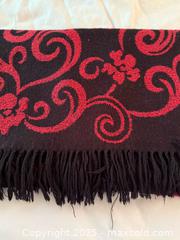 MaxSold Auction: Large Red Fringe Floral Throw Blanket - Menlo Park (California, USA) SELLER MANAGED Estate Sale Online Auction - Sharon Park Drive (CONDO)