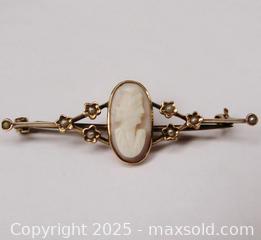 MaxSold Auction: Edwardian 14k Gold Seed Pearl Cameo Bar Pin - Aurora (Ontario, Canada) PARTNER MANAGED Downsizing Online Auction - Murray Drive