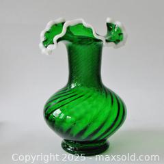MaxSold Auction: Scarce 1950&#39;s Fenton Green Spiral Optic Snow Crest Vase  - Aurora (Ontario, Canada) PARTNER MANAGED Downsizing Online Auction - Murray Drive