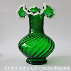 MaxSold Auction: Scarce 1950&#39;s Fenton Green Spiral Optic Snow Crest Vase  - Aurora (Ontario, Canada) PARTNER MANAGED Downsizing Online Auction - Murray Drive