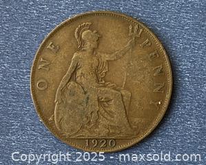 MaxSold Auction: 1920 UK (British) George V One Penny Large Cent Coin Great Britain - Kingston (Ontario, Canada) SELLER MANAGED Estate Sale Online Auction - Monterey Court
