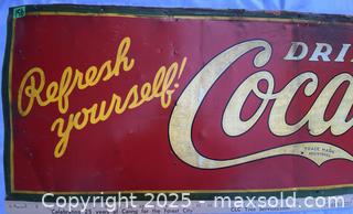MaxSold Auction: 1929 Drink Coca-Cola metal tin sign Refresh Yourself - barn find - Kingston (Ontario, Canada) SELLER MANAGED Estate Sale Online Auction - Monterey Court