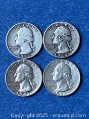 MaxSold Auction: 4 Silver US Quarters - 1935, 1944, 1957, 1964 - Kingston (Ontario, Canada) SELLER MANAGED Estate Sale Online Auction - Monterey Court