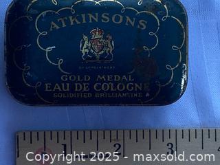 MaxSold Auction: Atkinson’s Gold Medal Eau de Cologne Solidified Brilliantine Tin w/ Curved interior. - Kingston (Ontario, Canada) SELLER MANAGED Estate Sale Online Auction - Monterey Court