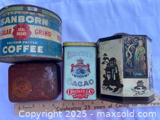 MaxSold Auction: Tin Lot including old Sanborn Coffee tin, Peek Frean and Co. Octagonal tin &#38; More - Kingston (Ontario, Canada) SELLER MANAGED Estate Sale Online Auction - Monterey Court