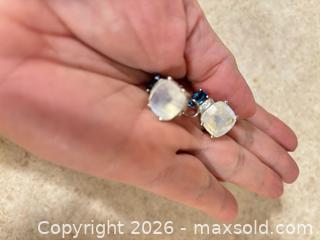 MaxSold Auction: 14k white gold , moonstone & blue topaz earrings  - Ottawa (Ontario, Canada) SELLER MANAGED Downsizing Online Auction - Jeanne Darc Boulevard North