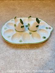 MaxSold Auction: Vintage ceramic deviled egg serving platter with matching Salt & Pepper shakers - Ottawa (Ontario, Canada) SELLER MANAGED Downsizing Online Auction - Jeanne Darc Boulevard North