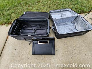MaxSold Auction: 2 Softside Rolling Suitcases + Black Patent Clutch/Handbag, Black - Chesapeake (Virginia, USA) PARTNER MANAGED Downsizing Online Auction - River Arch Drive