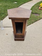 MaxSold Auction: Corner Pedestal Plant Stand, Pentagonal Top, Dark Brown Wood - Chesapeake (Virginia, USA) PARTNER MANAGED Downsizing Online Auction - River Arch Drive