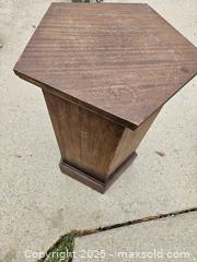 MaxSold Auction: Corner Pedestal Plant Stand, Pentagonal Top, Dark Brown Wood - Chesapeake (Virginia, USA) PARTNER MANAGED Downsizing Online Auction - River Arch Drive