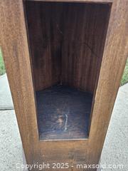 MaxSold Auction: Corner Pedestal Plant Stand, Pentagonal Top, Dark Brown Wood - Chesapeake (Virginia, USA) PARTNER MANAGED Downsizing Online Auction - River Arch Drive
