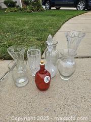MaxSold Auction: Lot of Glass Vases, Decanter w/ Stopper, Red 'Light Up!' Bottle (8) - Chesapeake (Virginia, USA) PARTNER MANAGED Downsizing Online Auction - River Arch Drive