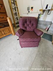 MaxSold Auction: Manual Recliner Armchair, Burgundy Jacquard Damask Fabric - Chesapeake (Virginia, USA) PARTNER MANAGED Downsizing Online Auction - River Arch Drive