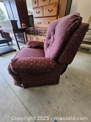 MaxSold Auction: Manual Recliner Armchair, Burgundy Jacquard Damask Fabric - Chesapeake (Virginia, USA) PARTNER MANAGED Downsizing Online Auction - River Arch Drive