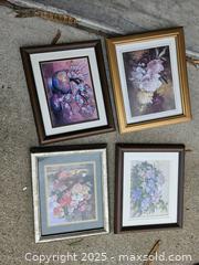 MaxSold Auction: Set of 4 Framed Floral Art Prints with Glass, Mixed Frames - Chesapeake (Virginia, USA) PARTNER MANAGED Downsizing Online Auction - River Arch Drive