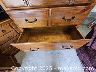 MaxSold Auction: Tall Wood Highboy Dresser, 5-Drawer, Honey-Brown Finish - Chesapeake (Virginia, USA) PARTNER MANAGED Downsizing Online Auction - River Arch Drive