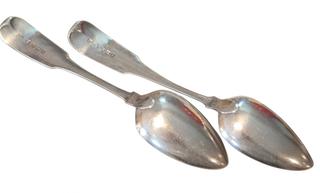 MaxSold Auction: PAIR LARGE EARLY IRISH STERLING SILVER SERVING SPOONS 1805 - Hamilton (Ontario, Canada) SELLER MANAGED Reseller Online Auction - Greenwood Street