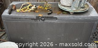 MaxSold Auction: Keter Outdoor Resin Rattan Deck Storage Box, Dark Brown/Charcoal - Hamilton (Ontario, Canada) SELLER MANAGED Downsizing Online Auction - Cameron Avenue South