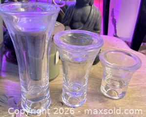 MaxSold Auction: Set of 3 Clear Glass Trumpet Bud Vases - Hamilton (Ontario, Canada) SELLER MANAGED Downsizing Online Auction - Cameron Avenue South