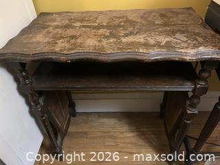 MaxSold Auction: Traditional Dark Brown Wood Console Table with Turned Legs - Hamilton (Ontario, Canada) SELLER MANAGED Downsizing Online Auction - Cameron Avenue South