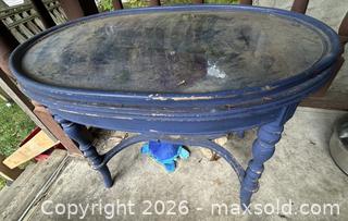 MaxSold Auction: Vintage Oval Side/Accent Table, Distressed Dark Blue Finish - Hamilton (Ontario, Canada) SELLER MANAGED Downsizing Online Auction - Cameron Avenue South