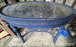MaxSold Auction: Vintage Oval Side/Accent Table, Distressed Dark Blue Finish - Hamilton (Ontario, Canada) SELLER MANAGED Downsizing Online Auction - Cameron Avenue South