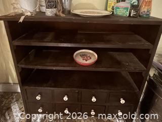 MaxSold Auction: Wooden Apothecary-Style Shelving Cabinet with Drawers - Hamilton (Ontario, Canada) SELLER MANAGED Downsizing Online Auction - Cameron Avenue South