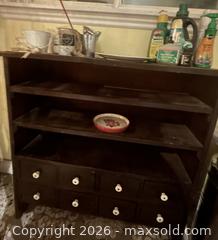 MaxSold Auction: Wooden Apothecary-Style Shelving Cabinet with Drawers - Hamilton (Ontario, Canada) SELLER MANAGED Downsizing Online Auction - Cameron Avenue South