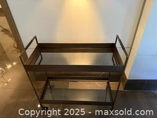 MaxSold Auction: Crate and Barrel Libations Brass Bar Cart.  Like new.    - Toronto (Ontario, Canada) SELLER MANAGED Downsizing Online Auction -  Chestnut Park Road