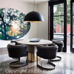 MaxSold Auction: Nota Bene Oak and Brass Dining Table from Avenue Road Furniture.  Like new.    - Toronto (Ontario, Canada) SELLER MANAGED Downsizing Online Auction -  Chestnut Park Road