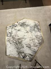 MaxSold Auction: THREE - Custom Made Marble and Brass Geometric Side tables.  Like new.  - Toronto (Ontario, Canada) SELLER MANAGED Downsizing Online Auction -  Chestnut Park Road