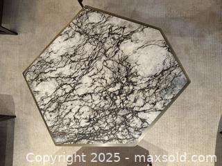 MaxSold Auction: THREE - Custom Made Marble and Brass Geometric Side tables.  Like new.  - Toronto (Ontario, Canada) SELLER MANAGED Downsizing Online Auction -  Chestnut Park Road
