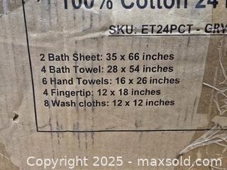 MaxSold Auction: M150 - 24 Piece 100% Cotton Bath Towel Set By Lexiz Towels - New - Whitby (Ontario, Canada) SELLER MANAGED Reseller Online Auction - Taunton Rd E (STORAGE)