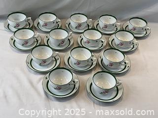 MaxSold Auction: 13 HEREND Hand Painted Porcelain &#34;Vienna Rose&#34; Pattern Cups and Saucers - Oakville (Ontario, Canada) PARTNER MANAGED Estate Sale Online Auction - Lakeshore Road West (Shipping Available)                     